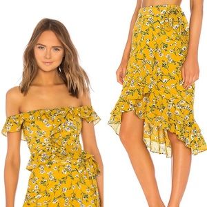 TULAROSA Set off shoulder top and wrap skirt in Yellow Dolly Floral